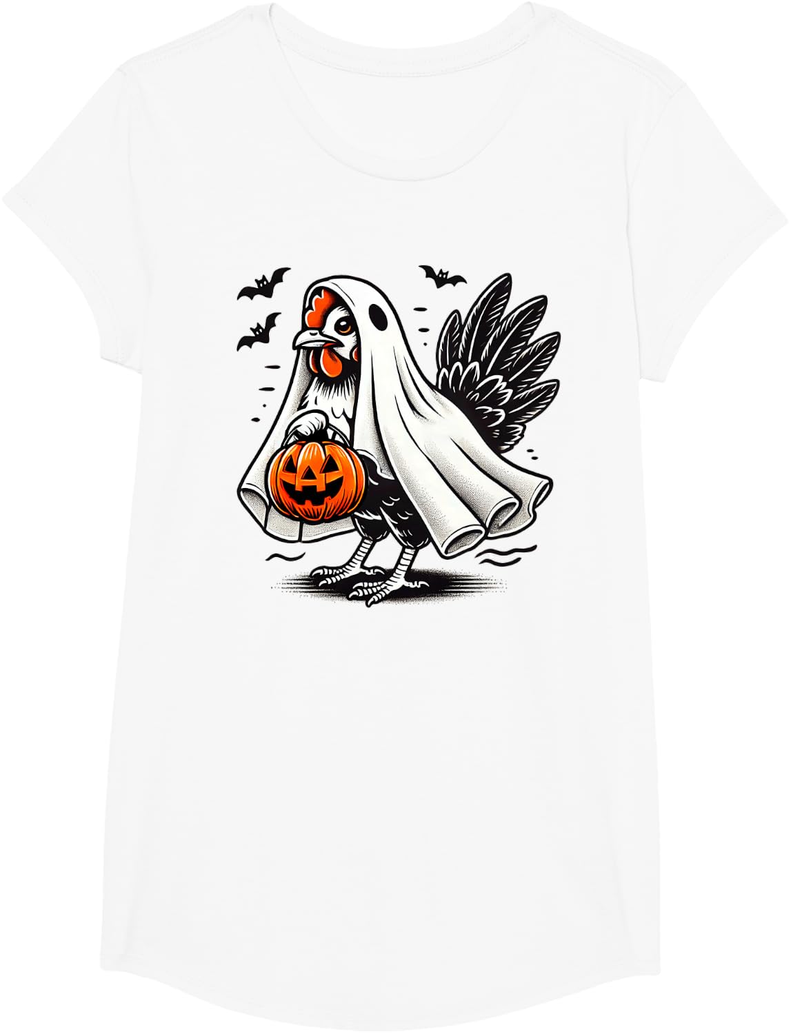 Shivering Chicken Halloween Ghost Rooster Trick Or Treat T-Shirt - Girls White