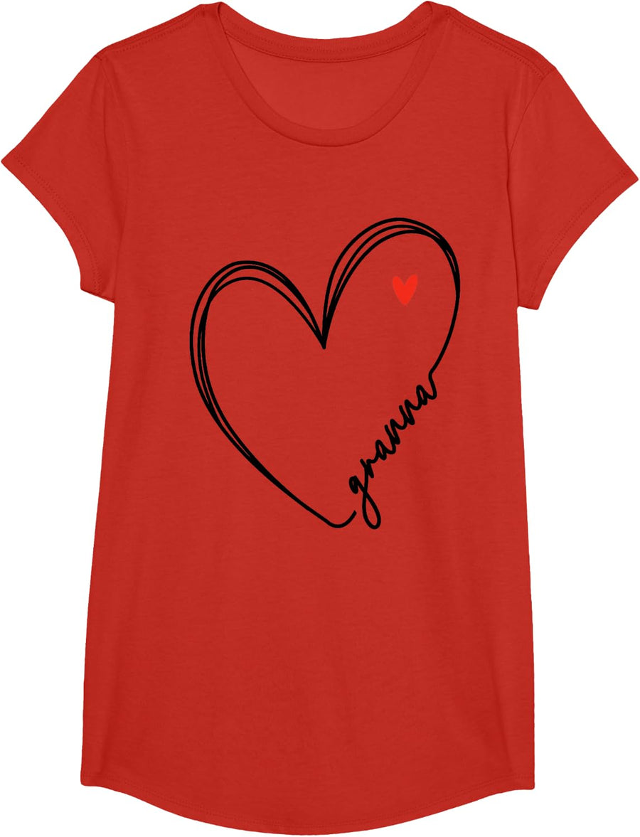 Cute granna With Heart Girl Women Mom Mother T-Shirt - Girls Red