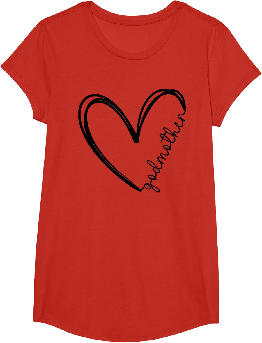 Godmother Heart Tee for Women Mother's Day T Shirts Mom Gift - Girls Red