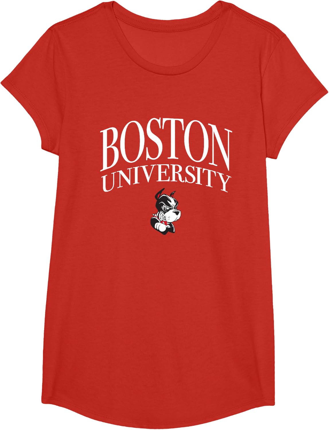 Boston Terriers Vintage Script Over Icon - Boston U T-Shirt - Girls Red