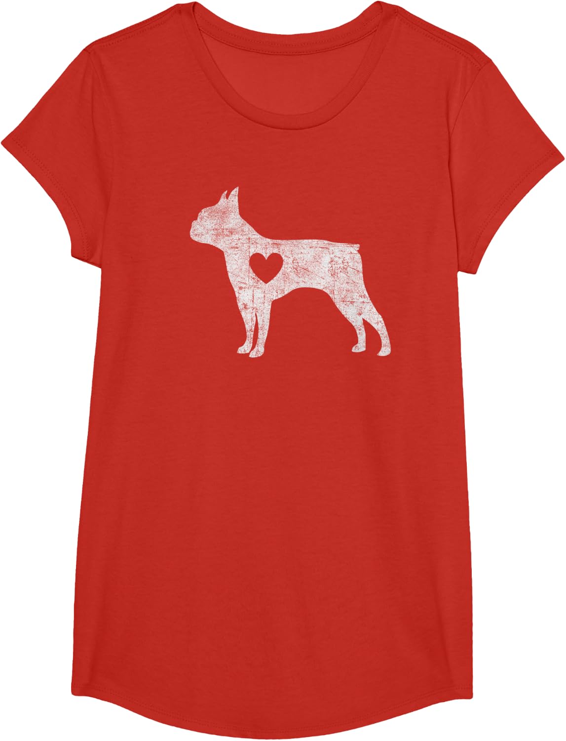 Vintage Boston Terrier Heart Silhouette Dog Puppy Retro T-Shirt for Men Women Girls Kids - Girls Red
