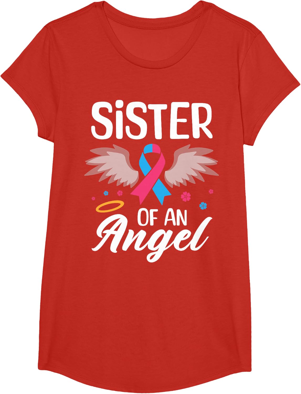 Sister of Angel Pregnancy and Infant Loss Awareness Memorial T-Shirt - Girls Red