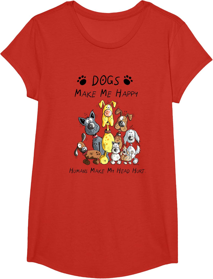 Dogs Make Me Happy Humans Make My Head Hurt Tee T-Shirt For Dog Lovers And Dog Moms - Girls Red