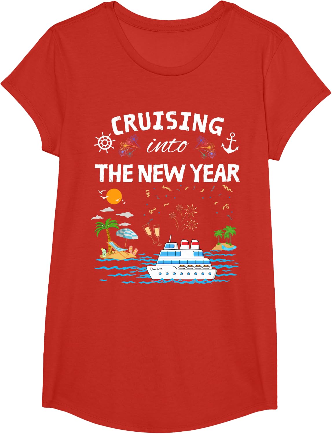 Cruising Into New Year 2027 Match Family Vacation Cruis T-Shirt - Girls Red