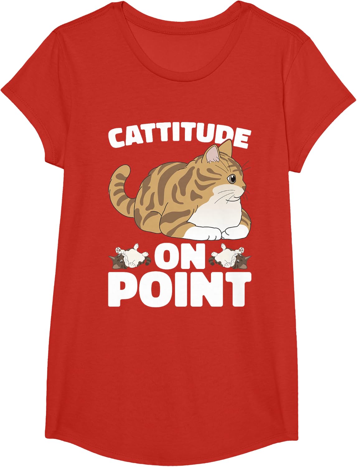Attitude on Point Funny Cat Pun Sassy Cat Lover T-Shirt - Girls Red