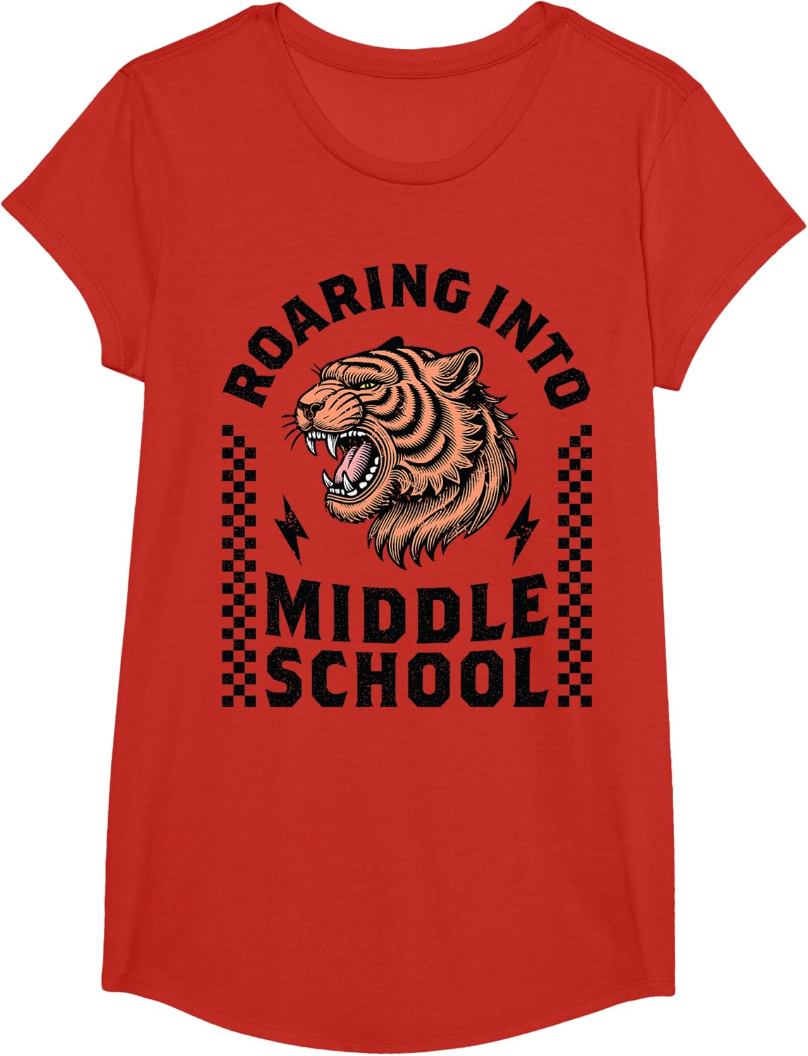 Roaring Into Middle School Tiger Boys 5th Grade Graduation T-Shirt - Girls Red