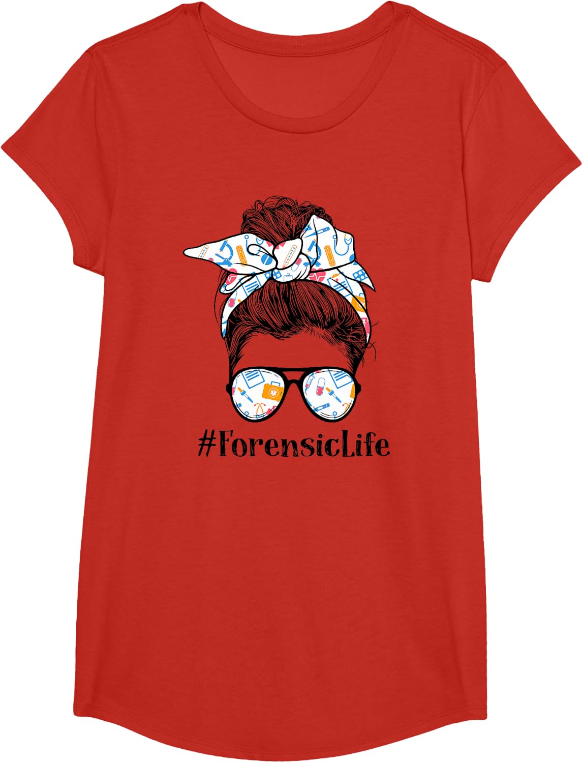 Forensic Forensic Nurse Life Appreciation Day Messy Bun T-Shirt - Girls Red
