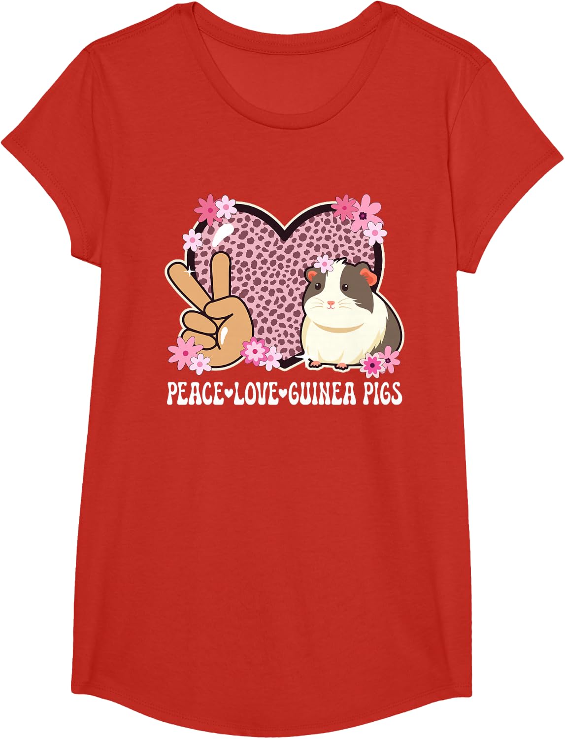 Peace Love Guinea Pigs Cheetah Print Women Guinea Pig Lover T-Shirt - Girls Red