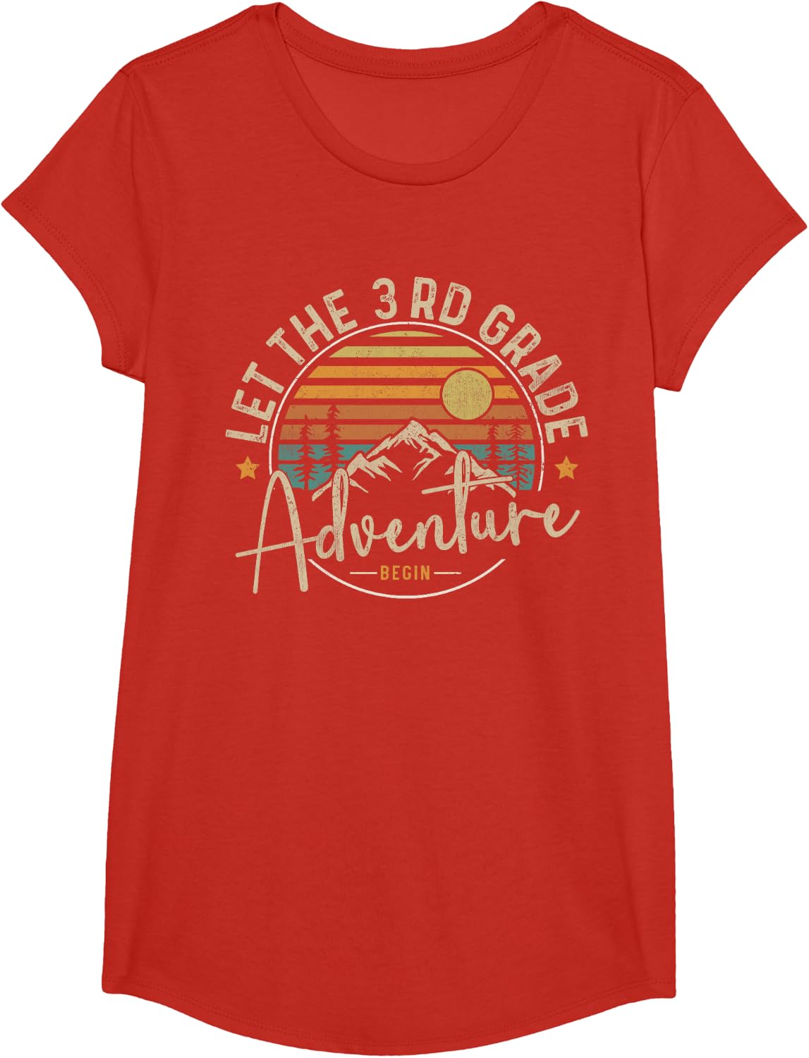 Let The 3rd Grade Adventure Begin Third Grade Teacher Team T-Shirt Tee For Educators - Girls Red