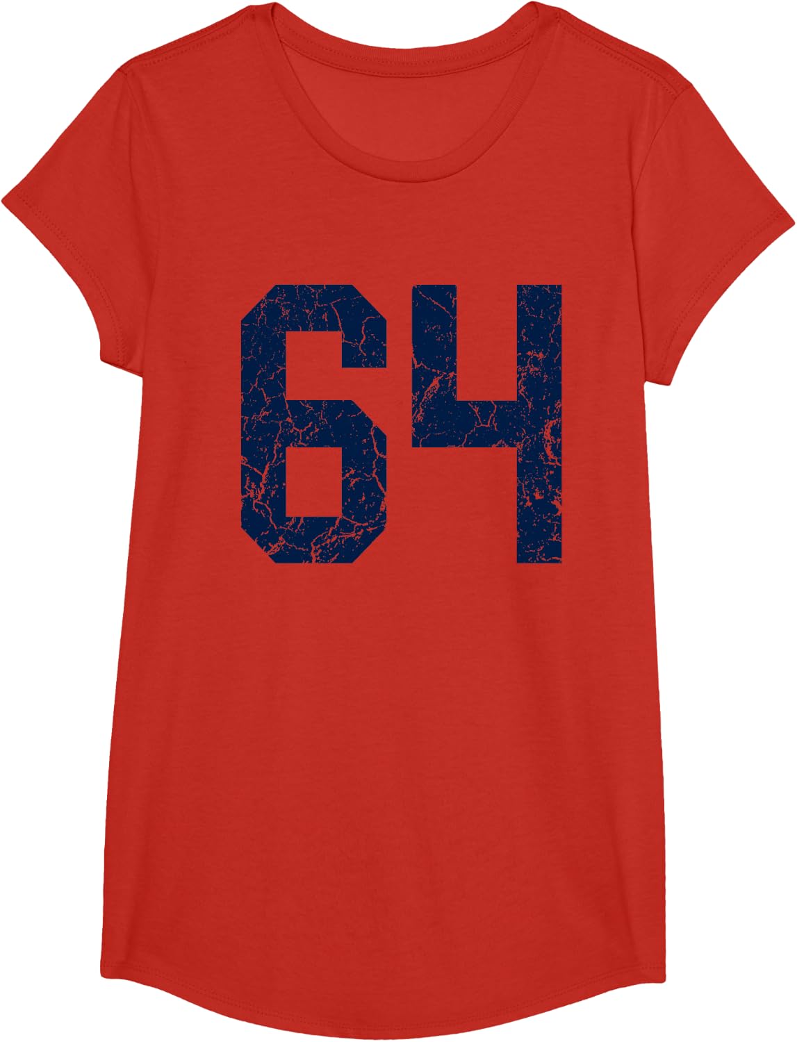 Navy Blue Number 64 Jersey Player Uniform #64 Shirt Grunge T-Shirt - Girls Red