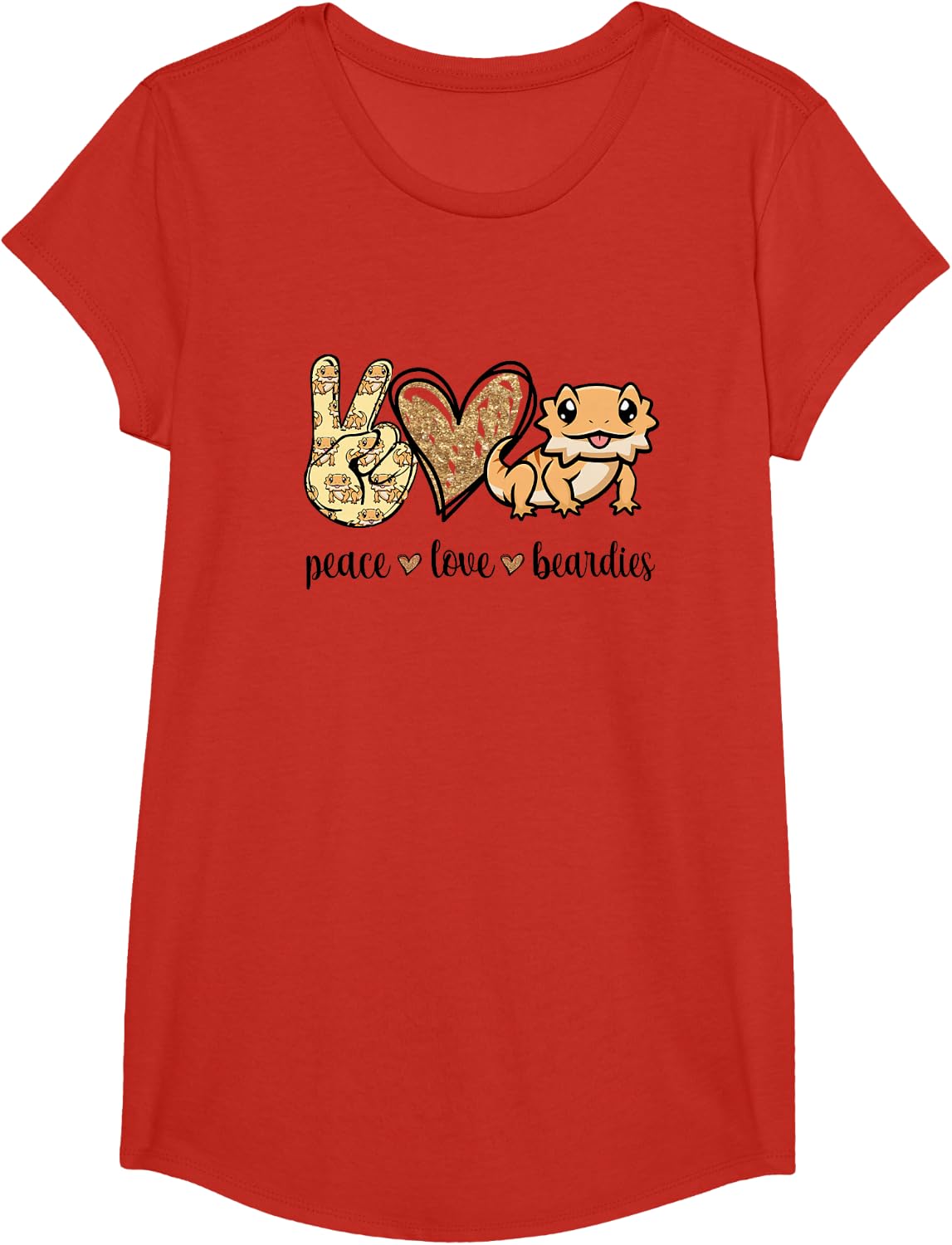 Cute Dinosaur Shirts for Women Girls Tiny Peace Love Bearded Dragon Lover Tees T Shirts - Girls Red