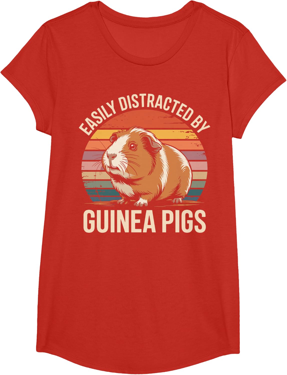 Easily Distracted by Guinea Pigs Funny Lover T-Shirt - Girls Red