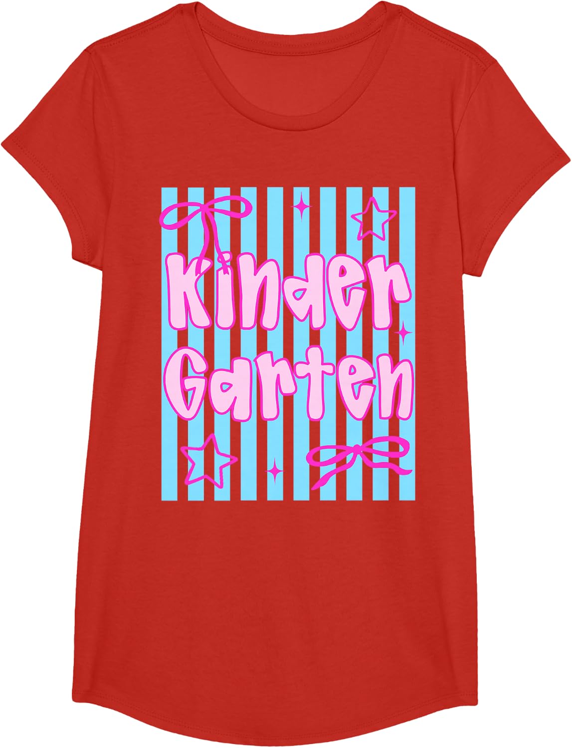 1st Day of Kindergarten Kid Girl Teacher Back School Striped T-Shirt - Girls Red