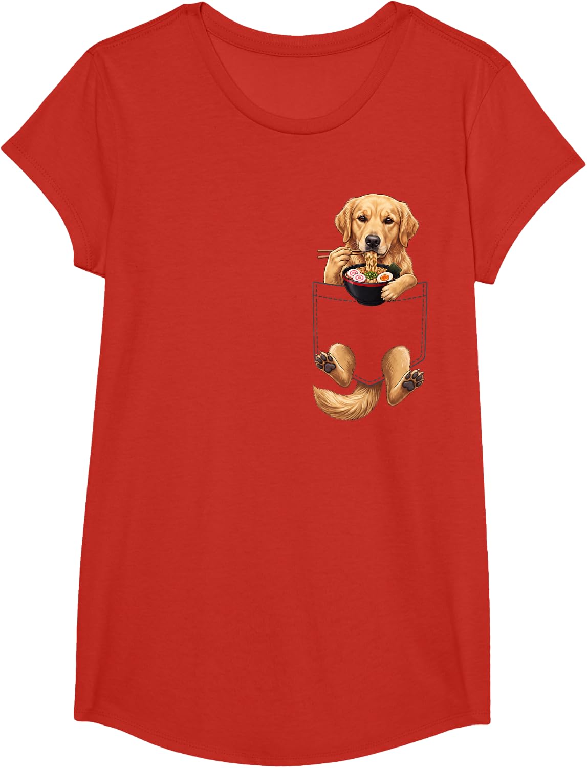 Golden Retriever Dog Pocket Ramen Bowl Japanese Food Lover T-Shirt - Girls Red