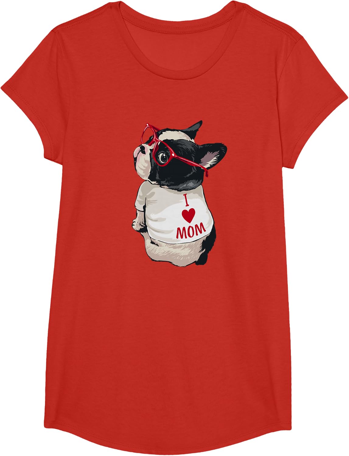 Boston Terrier Shirts for Women I Heart Mom Dog Lover Tees T Shirts Girls Cute Puppy Love Bostie Mama Gift - Girls Red