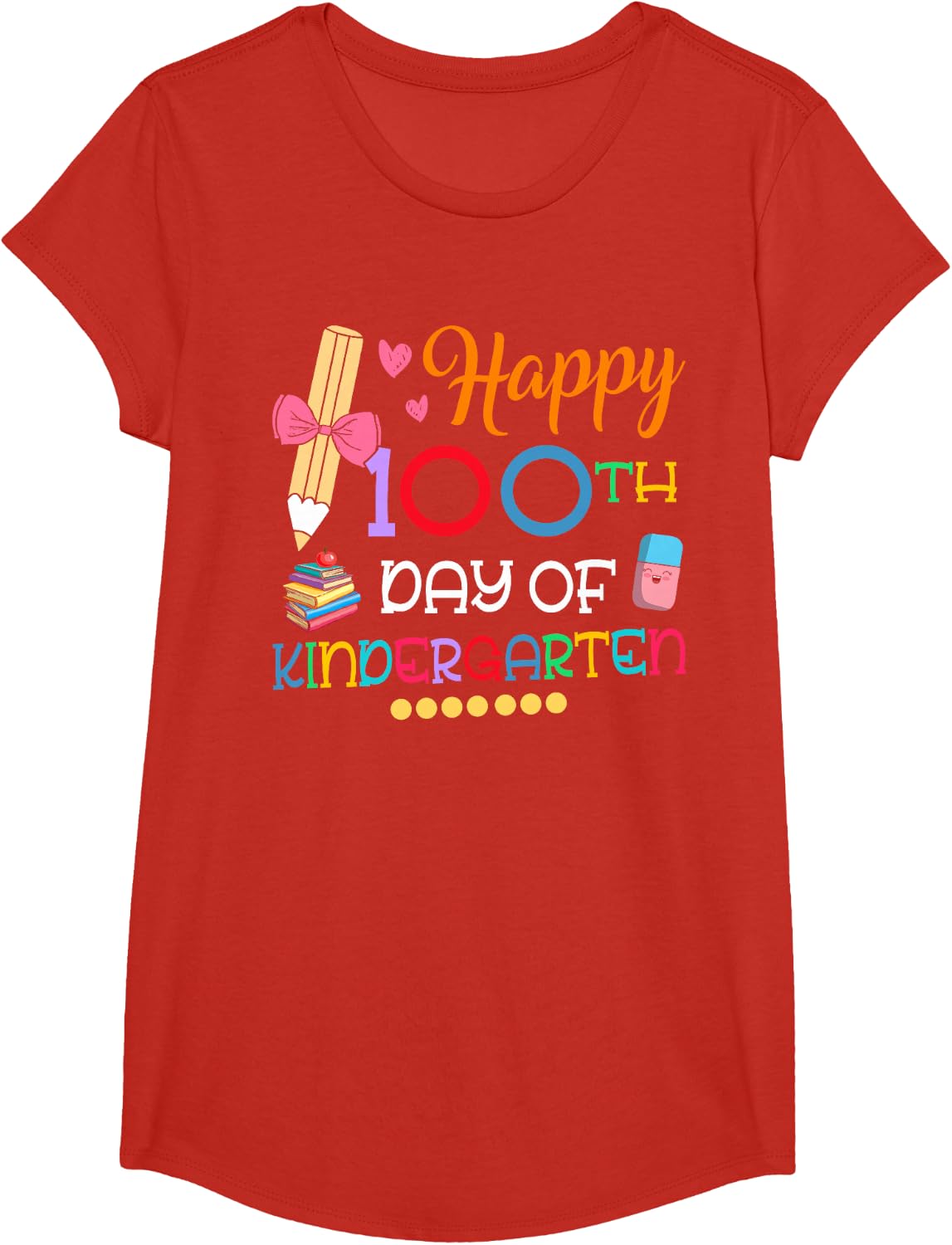 100 Days Of Kindergarten Happy 100th Day Of School Tees T-Shirts For Teachers - Girls Red