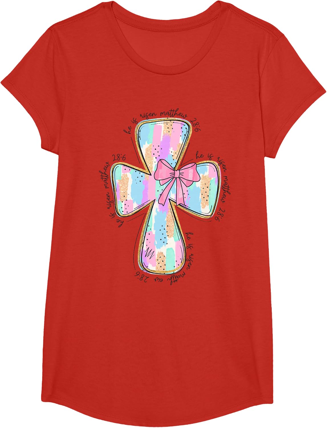 He Is Risen Happy Easter Day Christian Jesus Girls T-Shirt - Girls Red