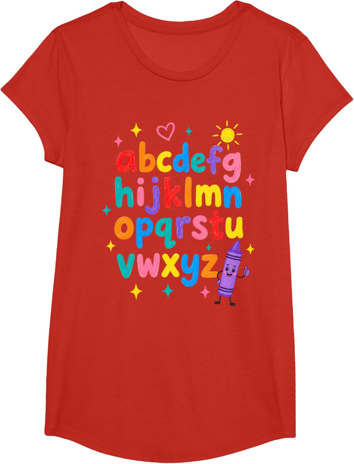 ABC Alphabet Lowercase Crayon Kindergarten Teacher T-Shirt - Girls Red