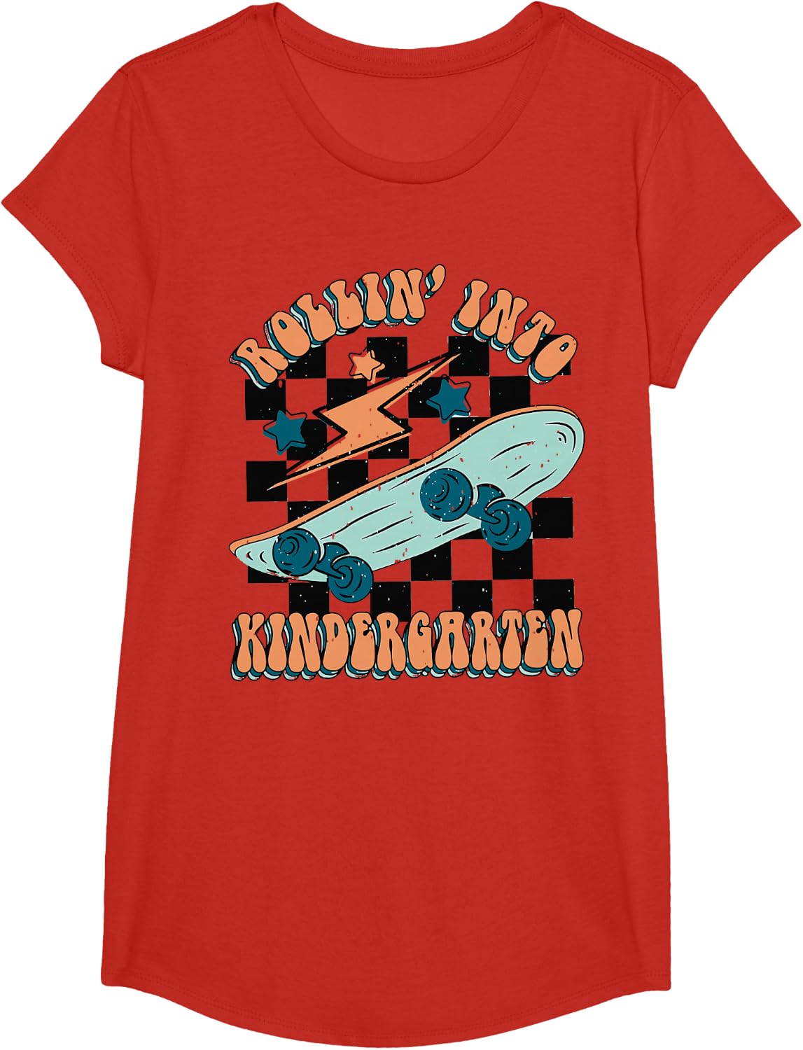 Rollin Into Kindergarten Funny Skateboard Back To School Tees T Shirts - Girls Red