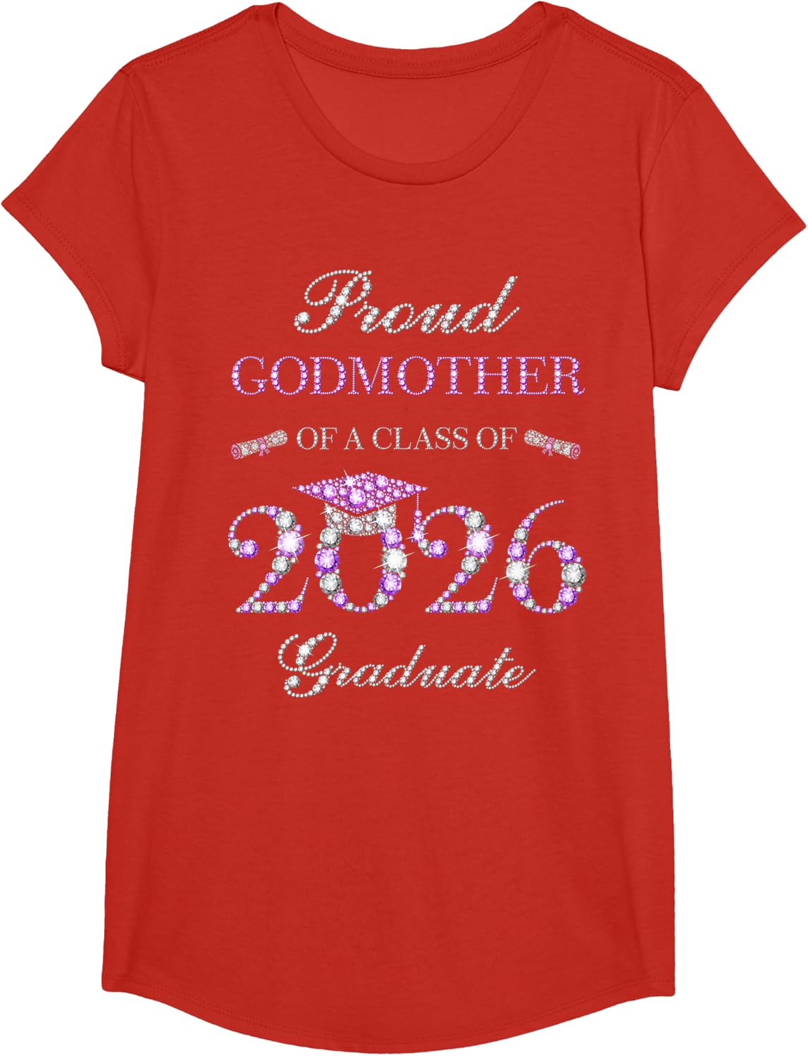 Proud Godmother of A Class of 2026 Graduate T-Shirt Tee for Women - Girls Red