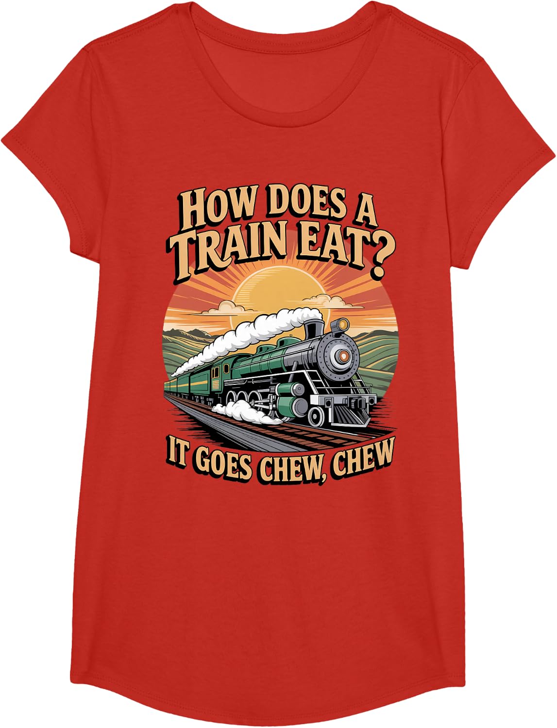 How Does Train Eat Railroad Railway Conductor Freight Train T-Shirt - Girls Red