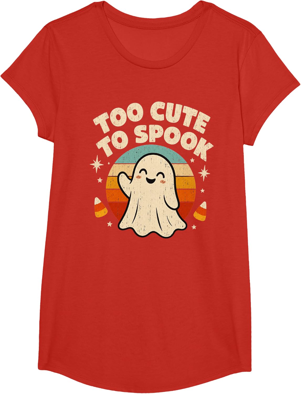 Halloween Cute Ghost Retro T-Shirt - Girls Red