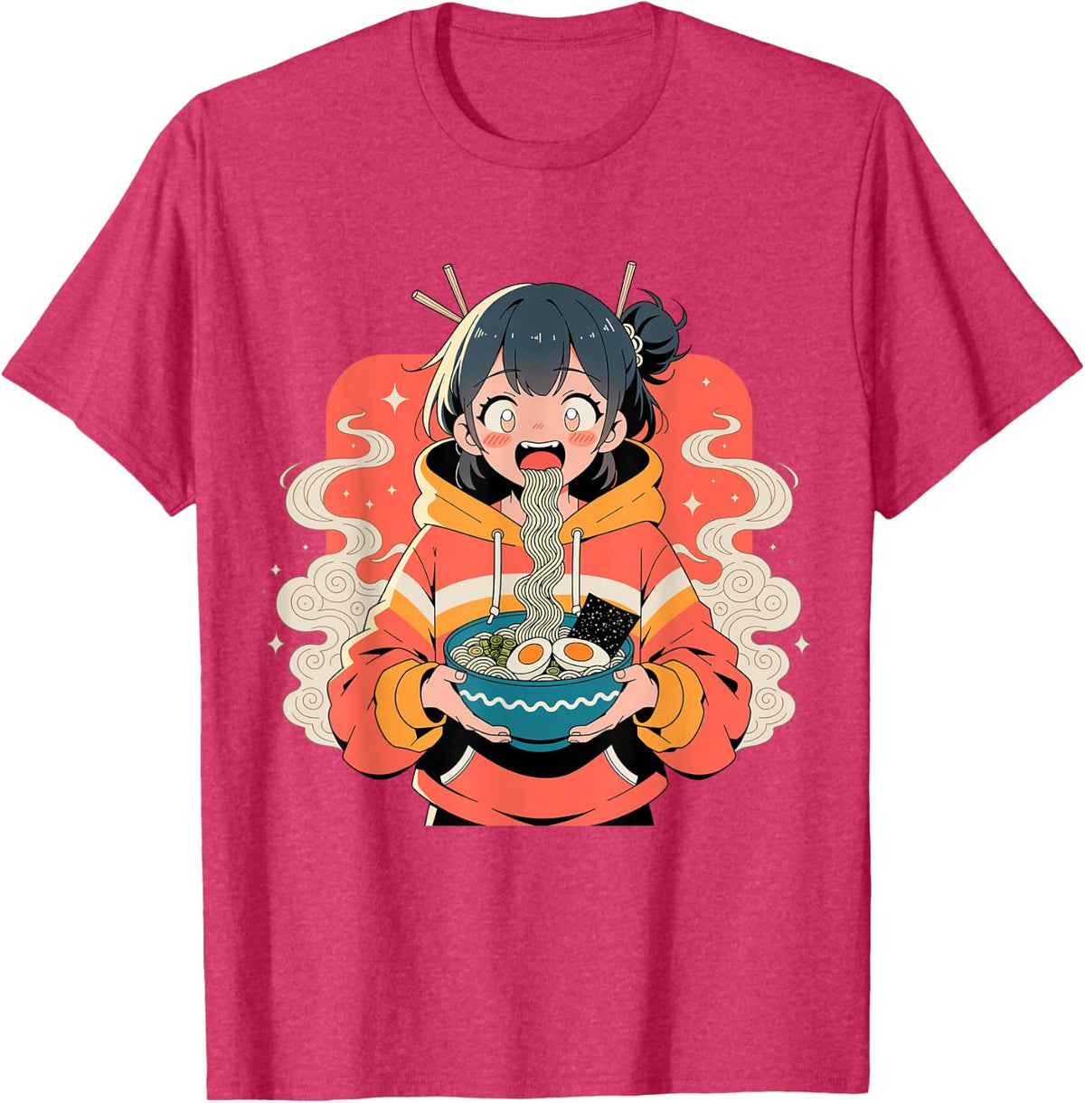 Ramen Anime Girl - Kawaii Japanese Noodle Food Lover Gift T-Shirt - Red Heather