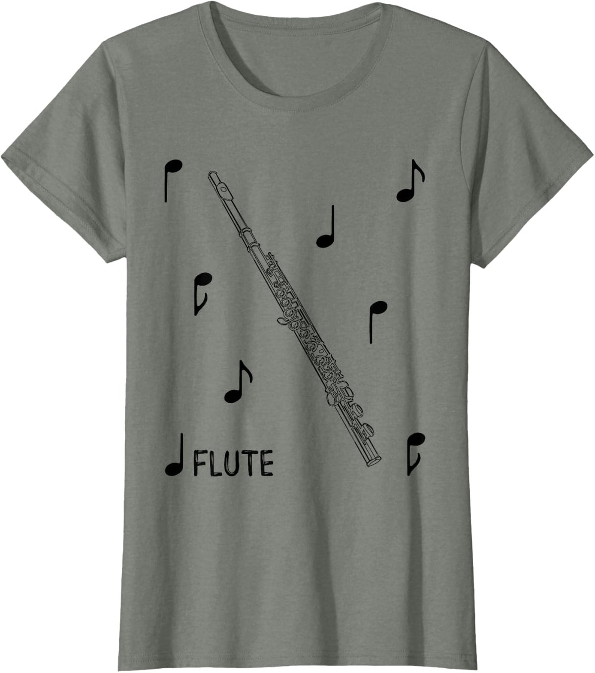 Music Notes Flute T-Shirt - Olive Heather
