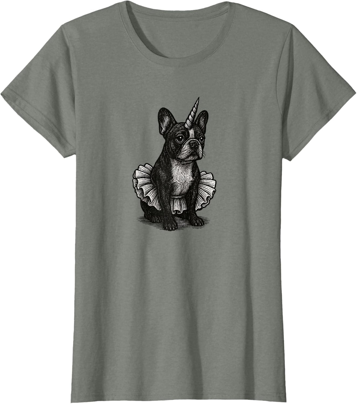 Boston Terrier Unicorn Dog Funny T-Shirt - Olive Heather