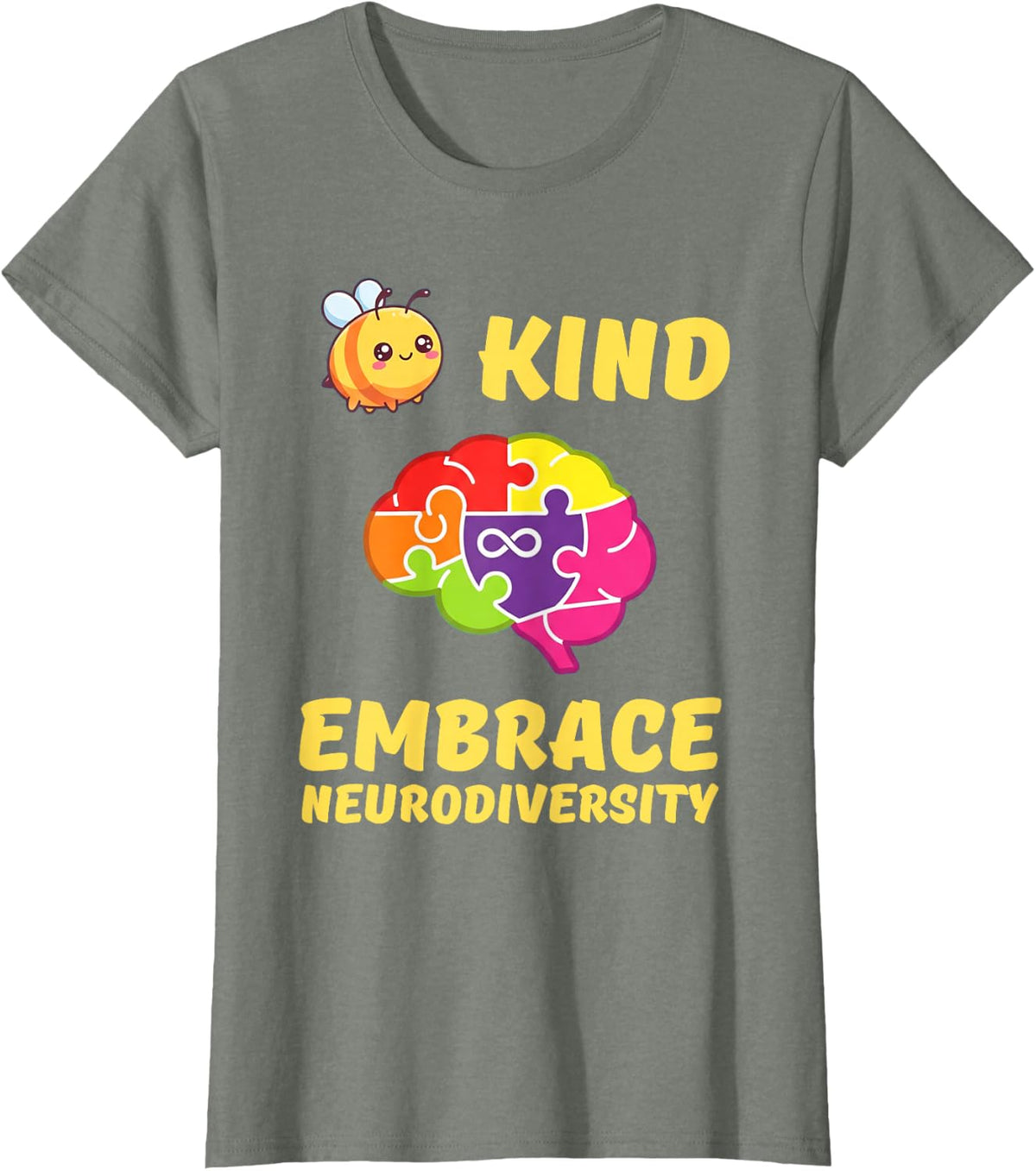 Kind Embrace Neurodiversity Autism ADHD Awareness T-Shirt - Olive Heather