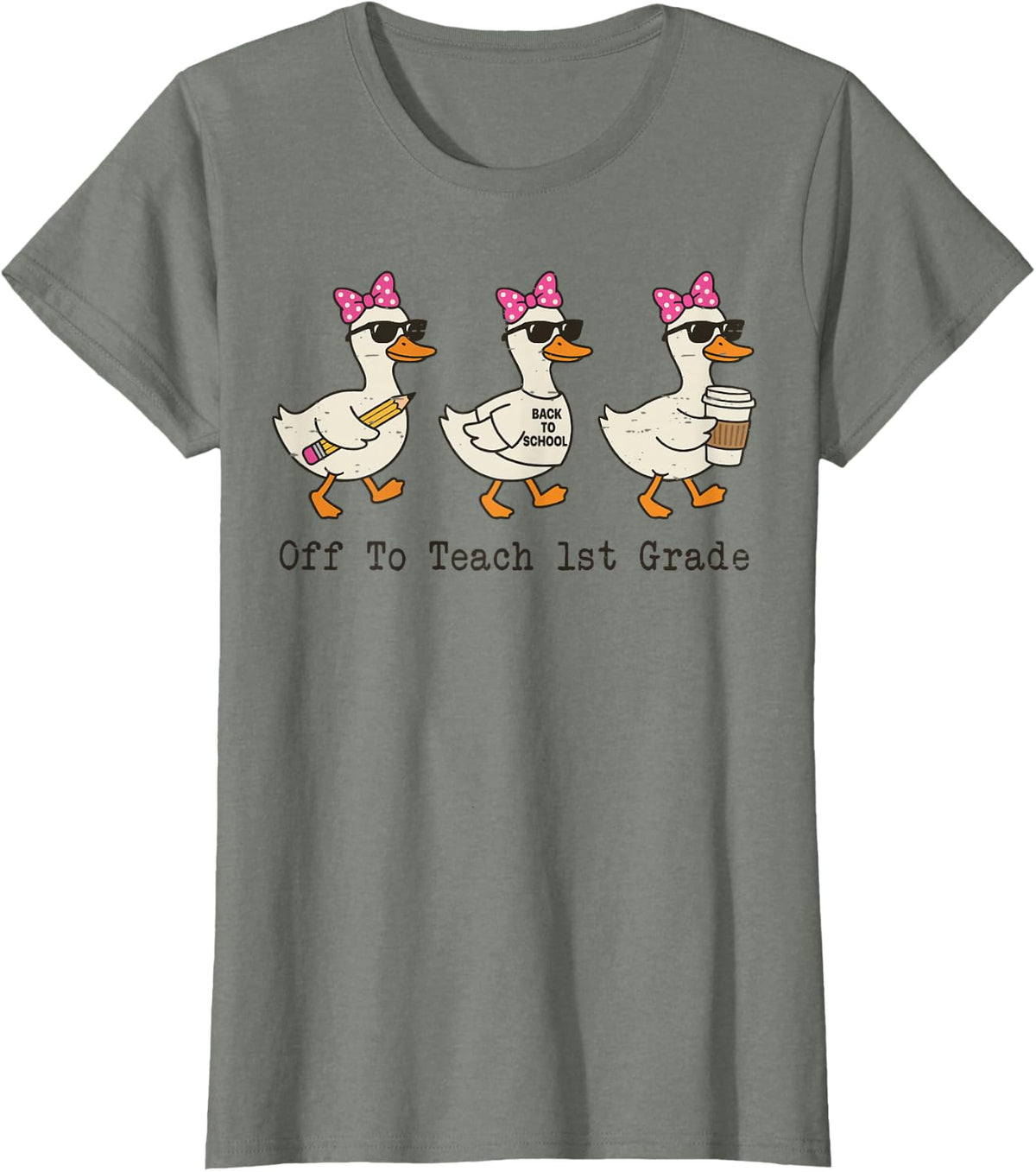 Off to Teach 1st Grade Teacher Funny Back to School Goose Tee T-Shirt for Women - Olive Heather