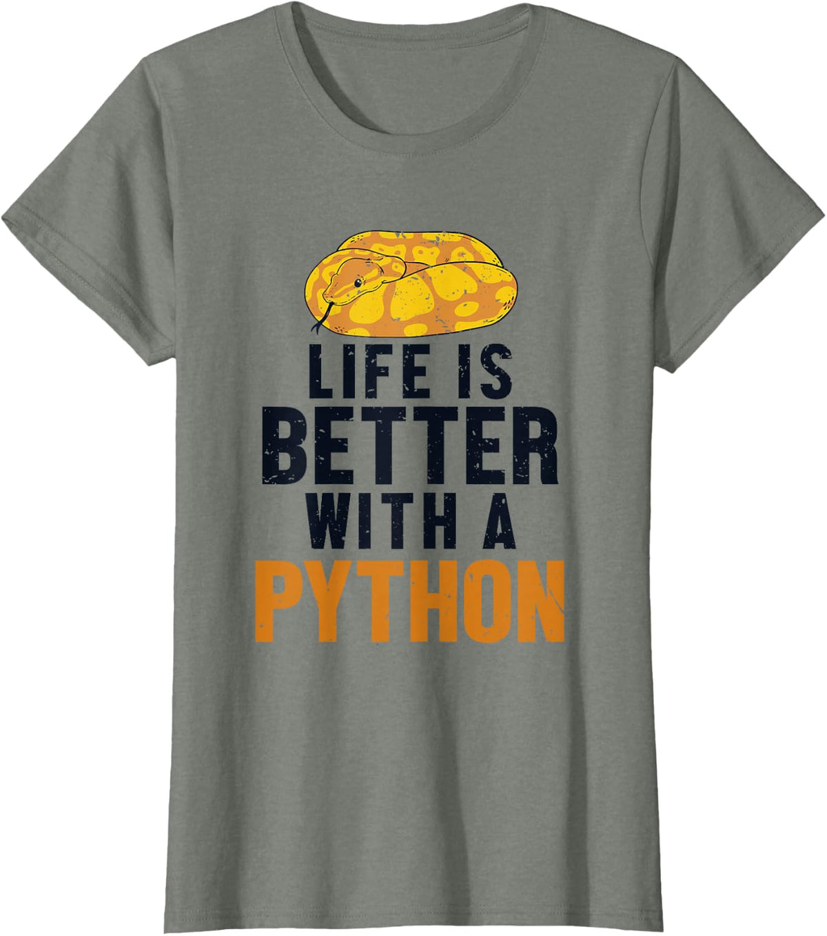 Life is Better with a Python Pythonidae Banana Ball Python T-Shirt - Olive Heather
