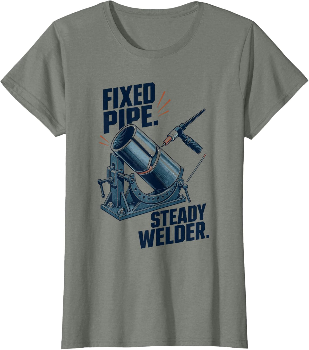 Welding Fixed Pipe Steady Welder Tradesman T-Shirt - Olive Heather