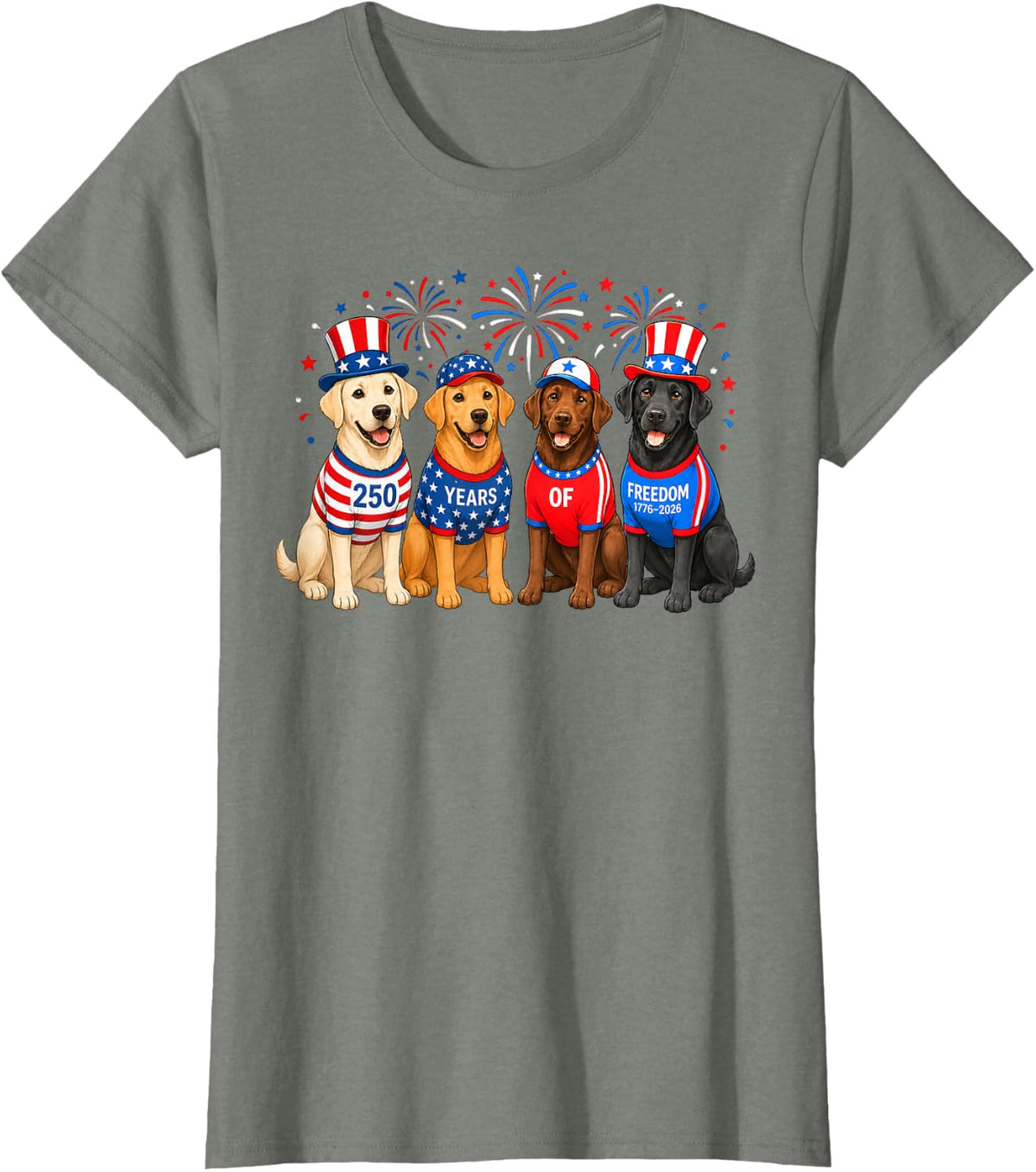 Cute 250 Anniversary USA Lab Dog Mom Dog Dad 4th of July T-Shirt - Olive Heather