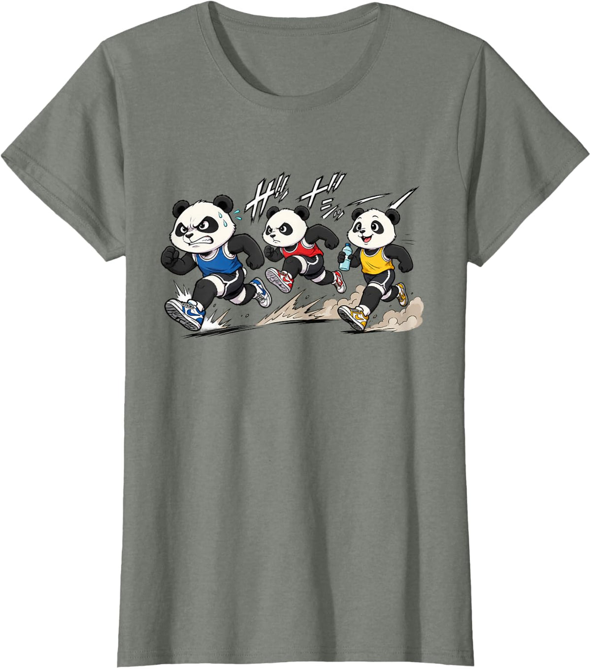 Funny Running Panda Bear Runner Sarcastic Jogging Panda T-Shirt - Olive Heather