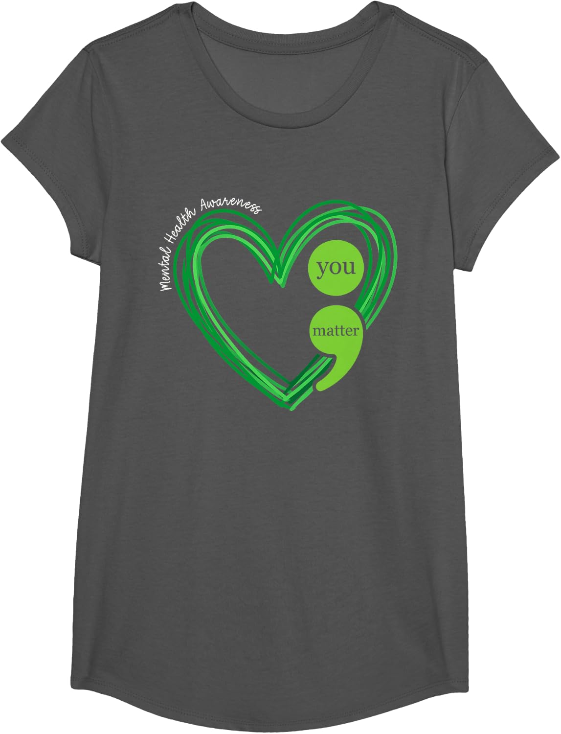 Green Heart Motivational Mental Health Awareness Tee T-Shirt for Men Women - Girls Asphalt Grey