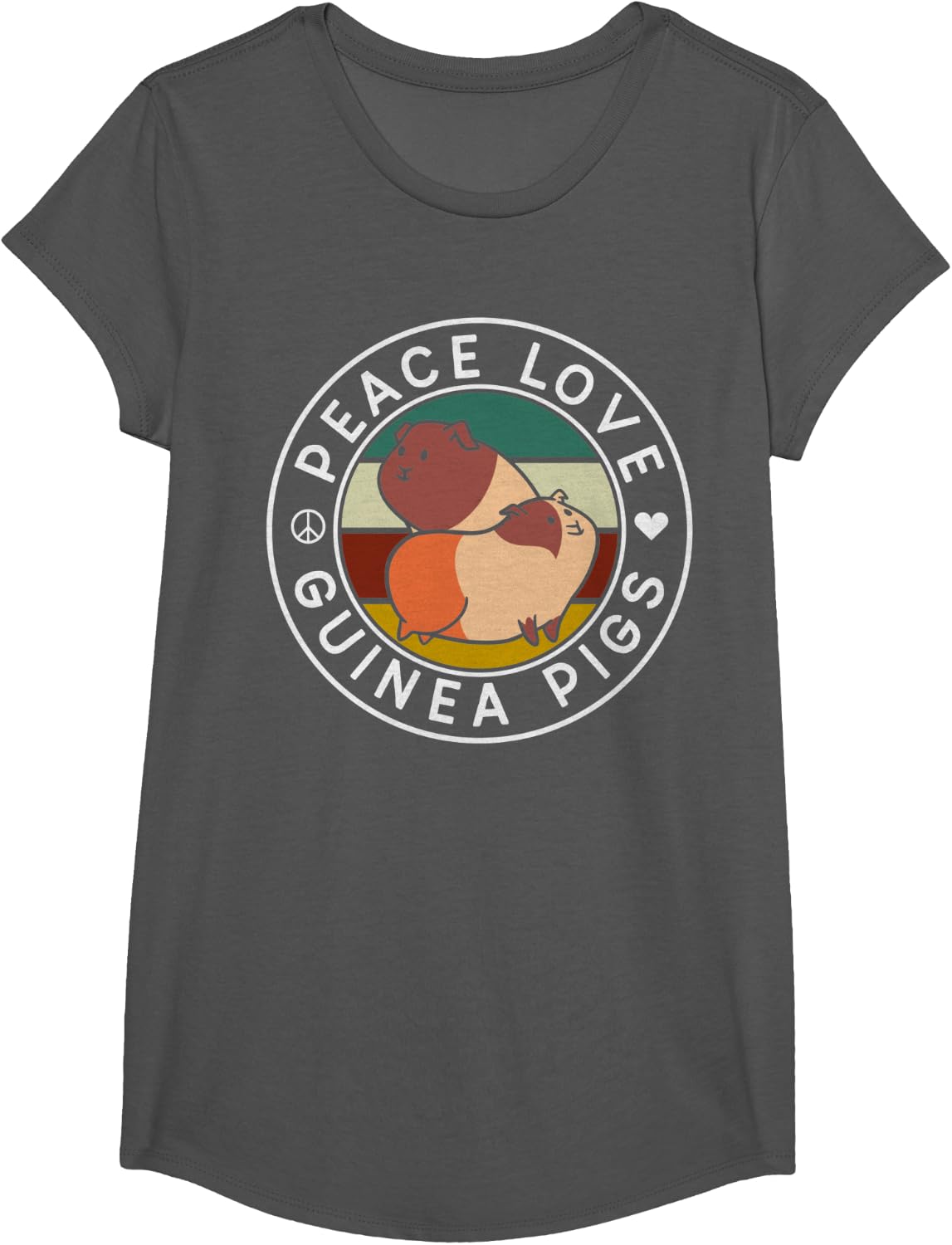 Peace Love Guinea Pigs Animal Lover Guinea Pig Pet Cute T-Shirt - Girls Asphalt Grey