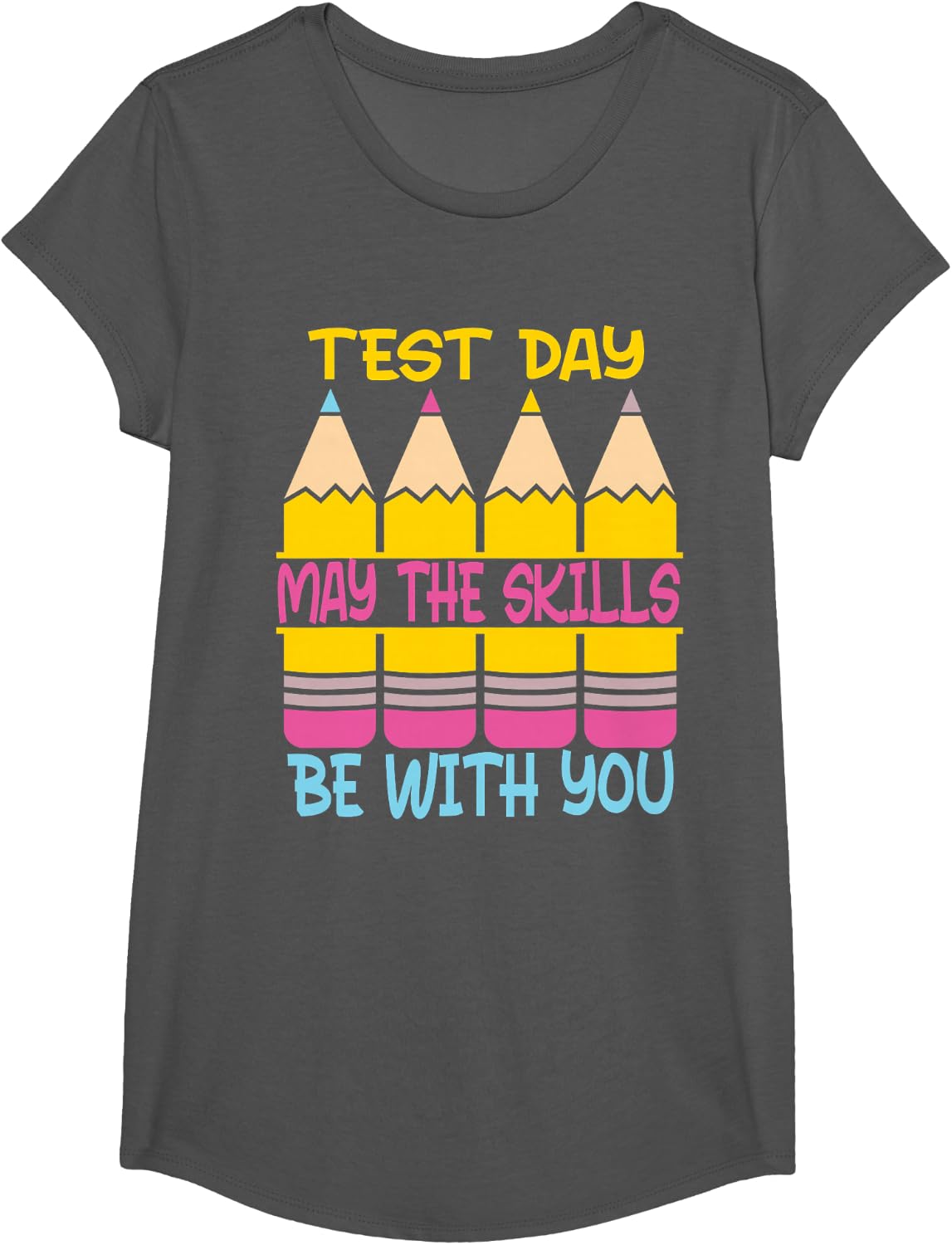 Test Day May The Skills Be With You Testing Day Teacher T-Shirt - Girls Asphalt Grey