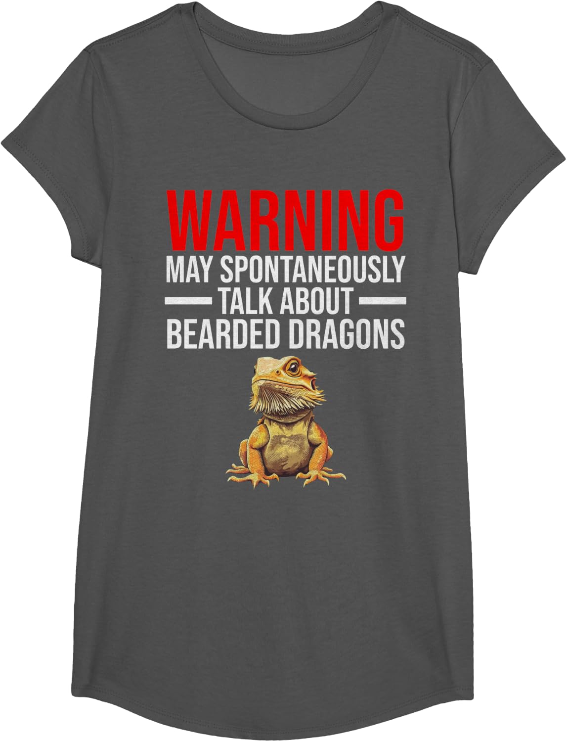 Warning May Spontaneously Talk About Bearded Dragons Funny T-Shirt - Girls Asphalt Grey