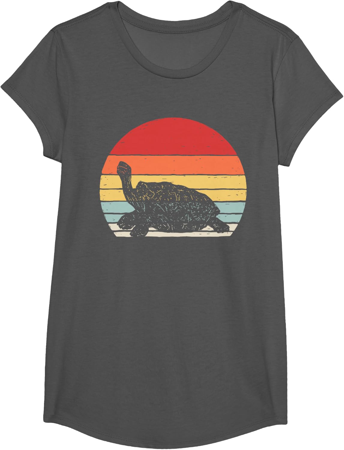Vintage Retro Galapagos Tortoise T-Shirt - Girls Asphalt Grey