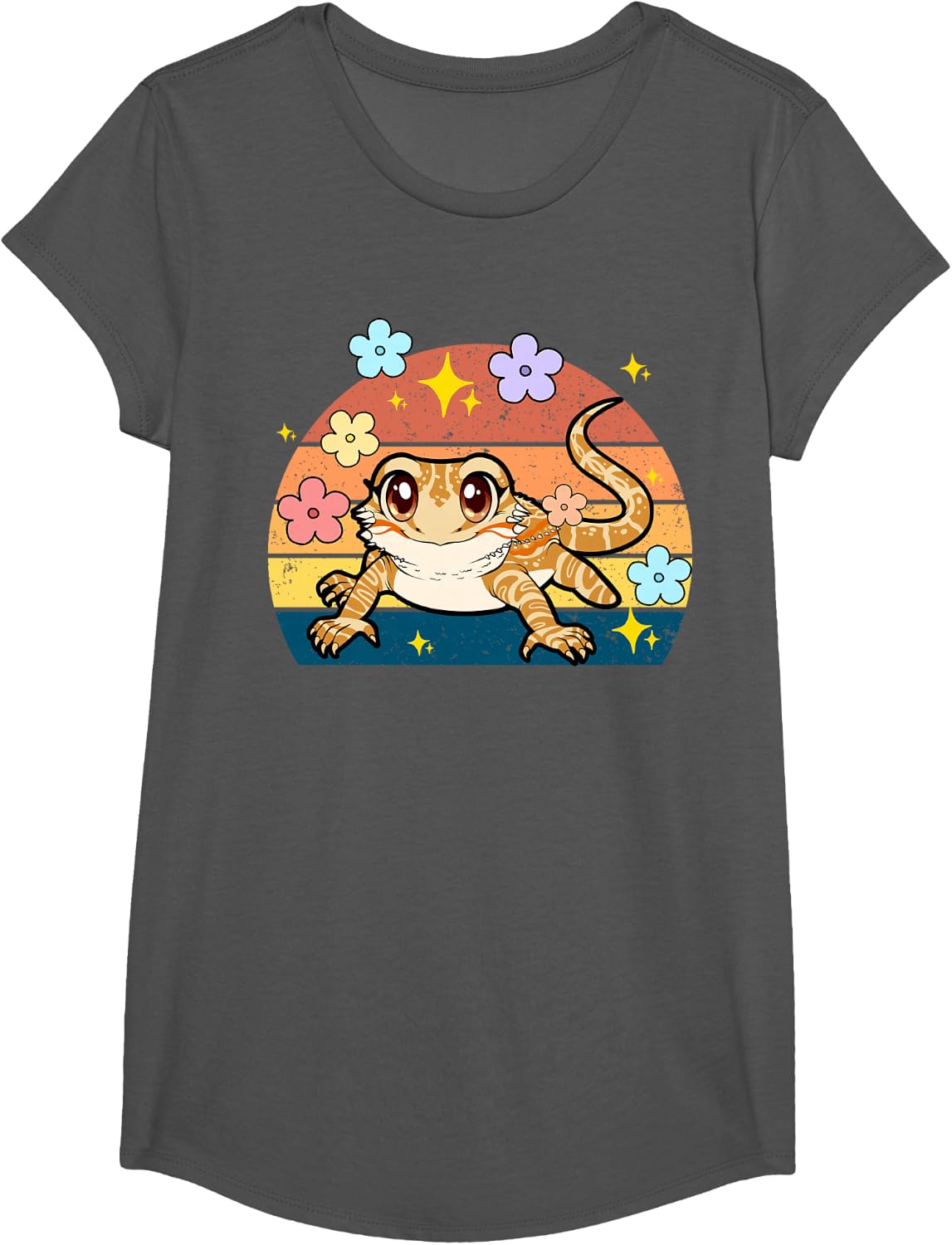 Cute Bearded Dragon Shirt Kids Girls Toddler Dragon Tee T-Shirt - Girls Asphalt Grey