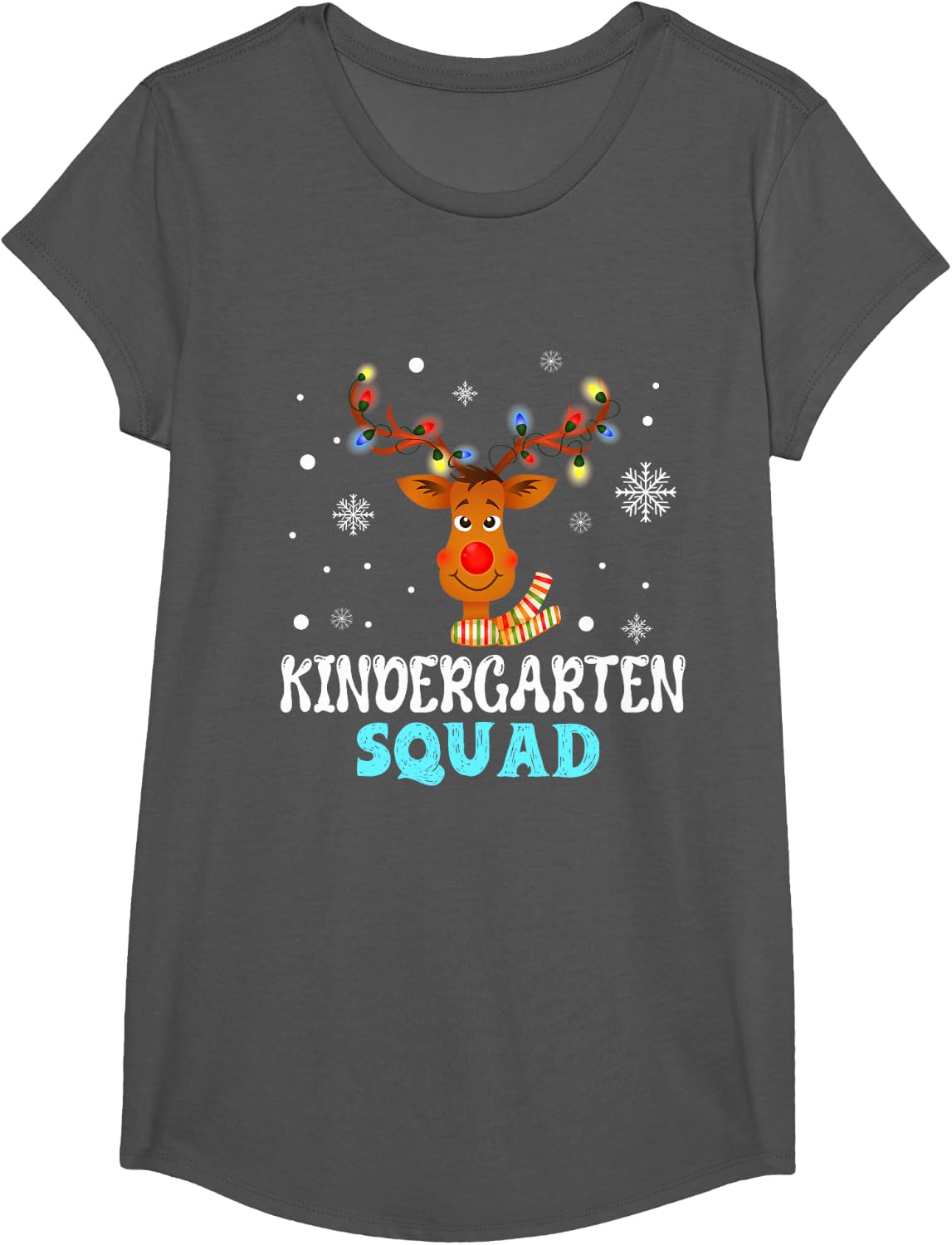 kindergarten Teacher Christmas Squad Reindeer Xmas T-Shirt - Girls Asphalt Grey