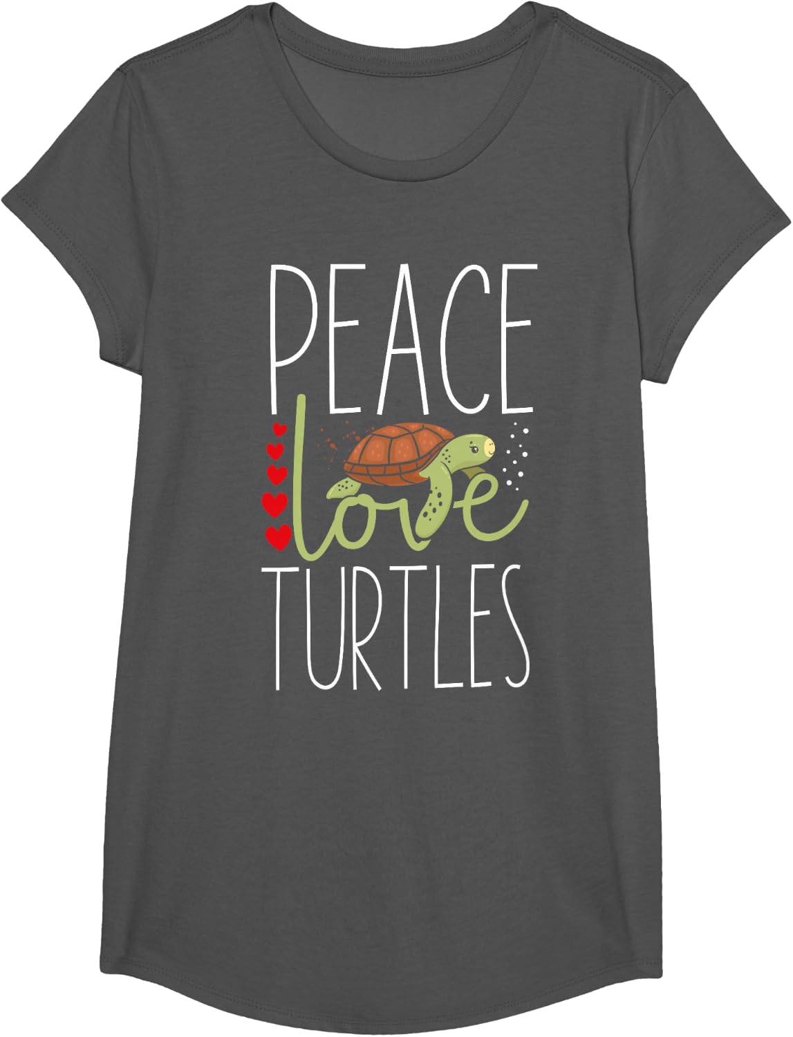 Sea Turtle Tortoise Peace Love Turtles T-Shirt - Girls Asphalt Grey