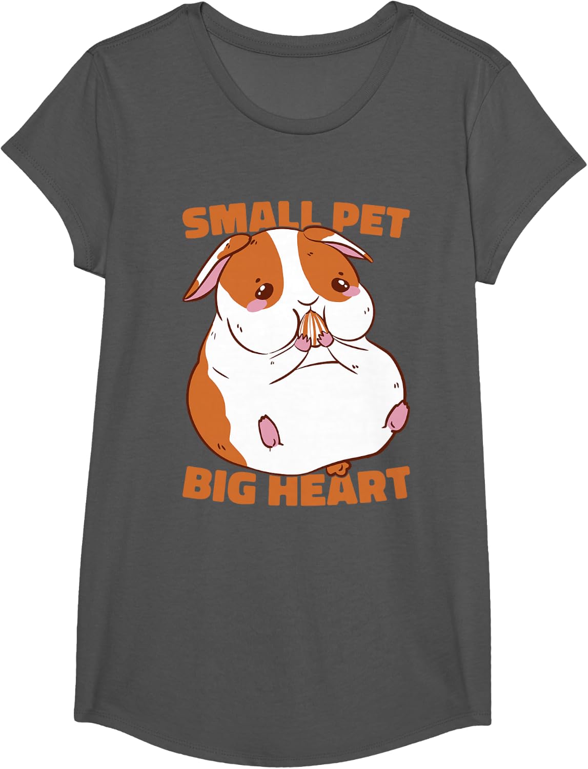 Small Pet Big Heart Cute Guinea Pig Hamster Lover T-Shirt - Girls Asphalt Grey