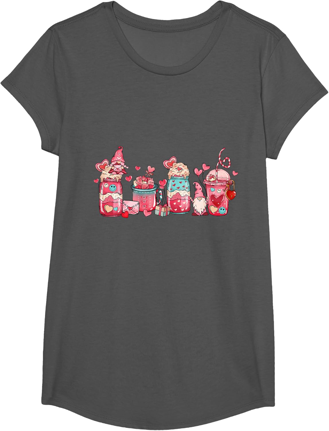 Coffee Is My Valentines Day T-Shirt Women Girl Coffee Lover Latte Tee - Girls Asphalt Grey