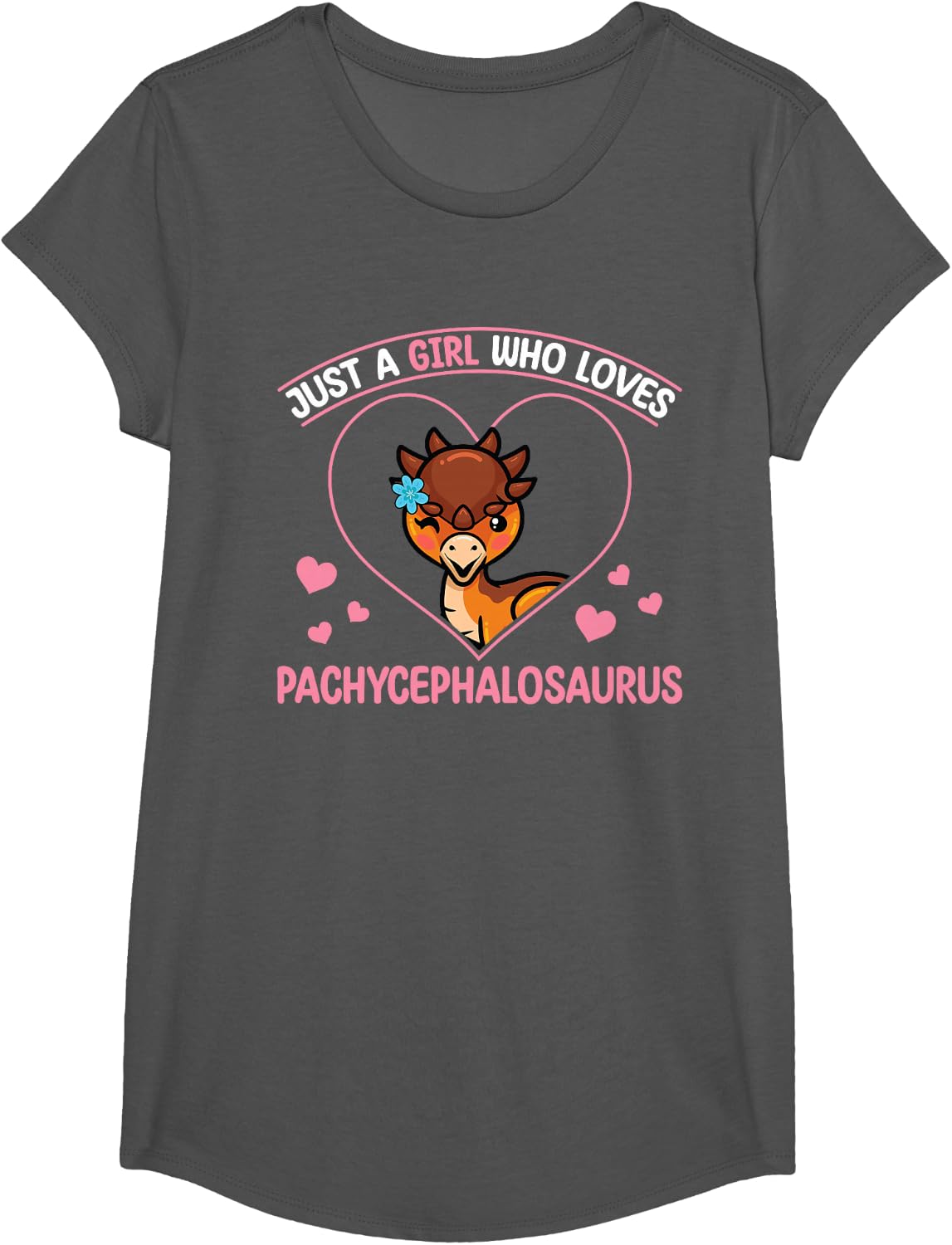 Just A Girl Who Loves Pachycephalosaurus Dinosaur Tees T Shirts For Girls Kids - Girls Asphalt Grey