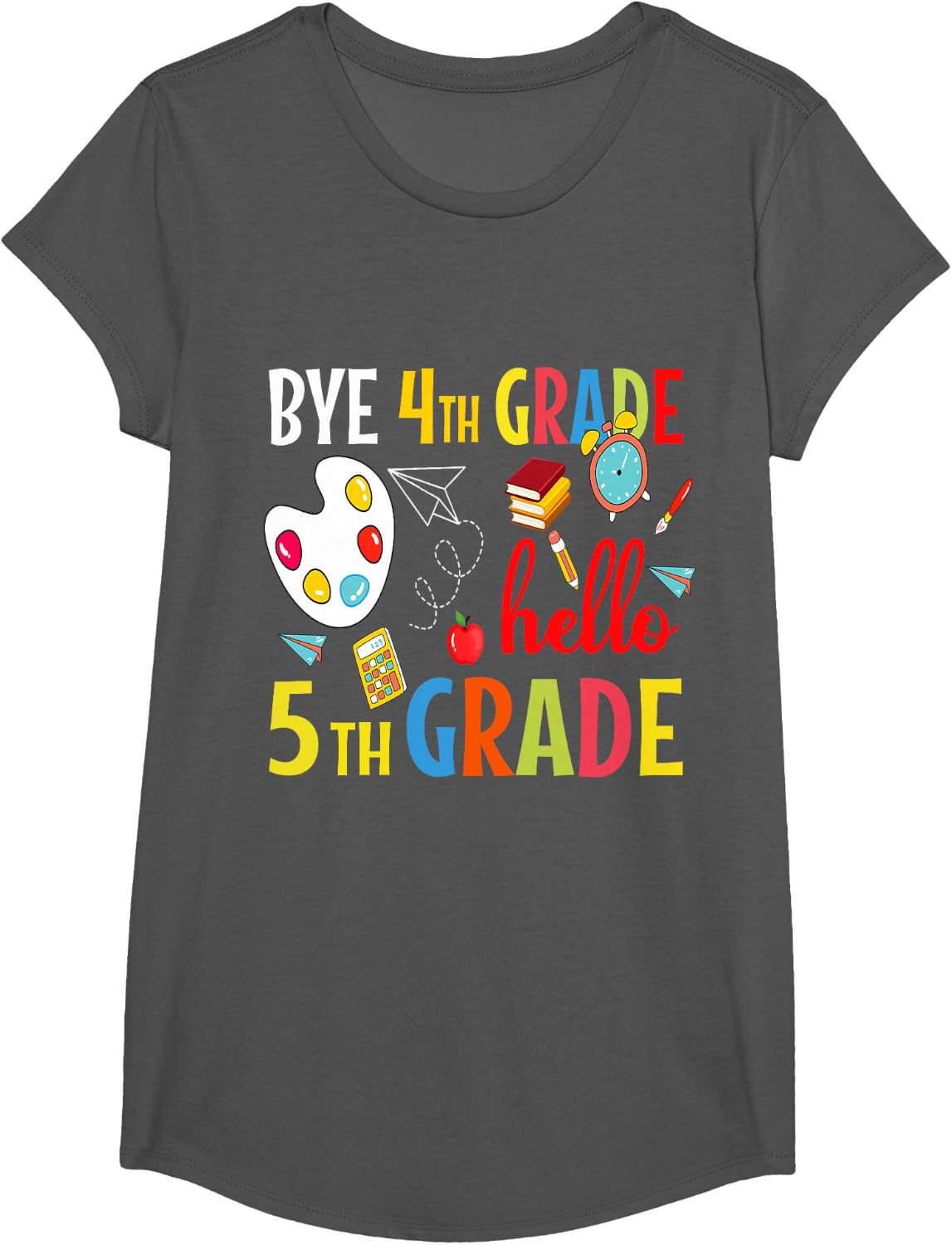 Bye 4th Grade Hello 5th First Day Of Back To Middle School T-Shirt - Girls Asphalt Grey