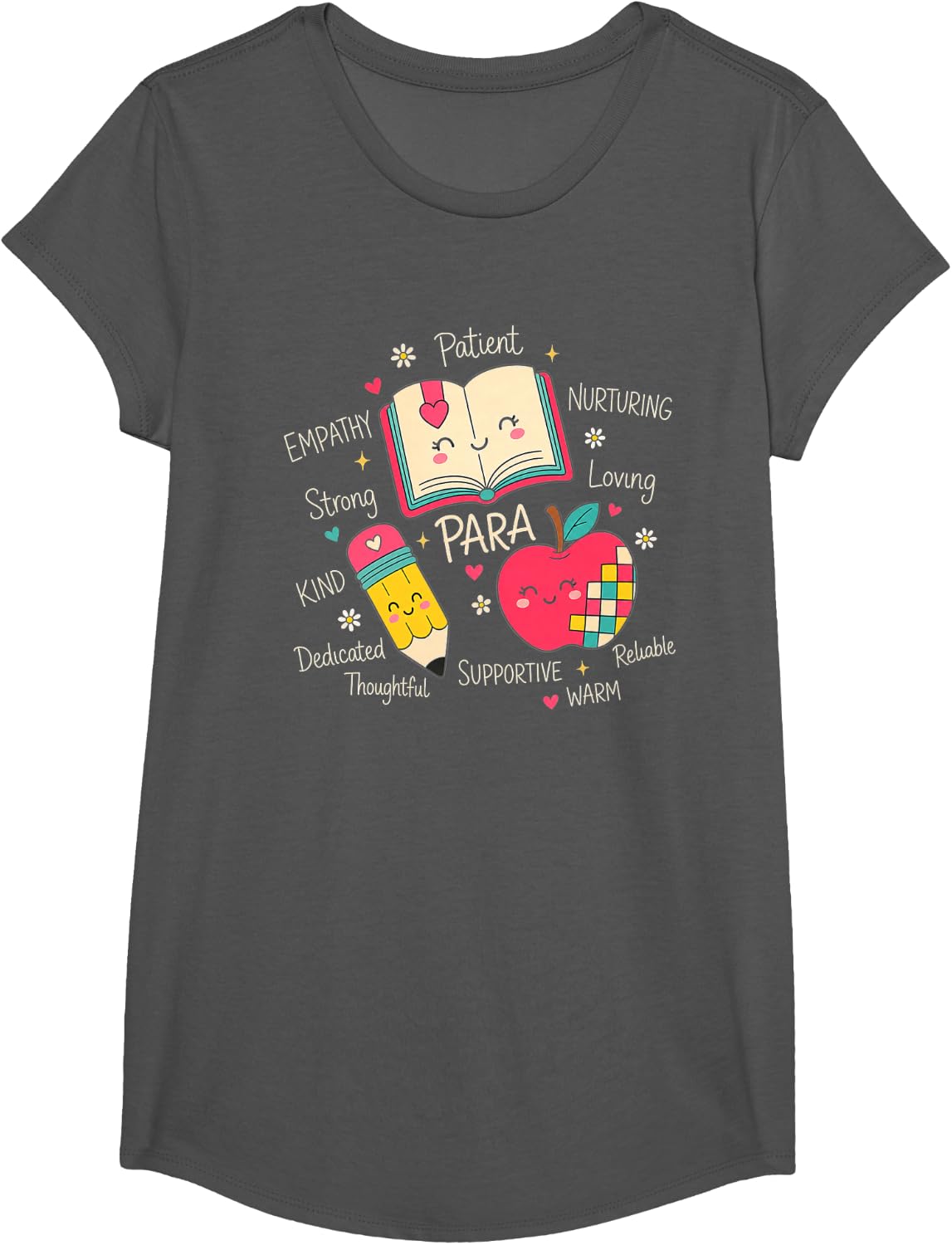 Paraprofessional Classroom Book Pencil Apple T-Shirt - Girls Asphalt Grey