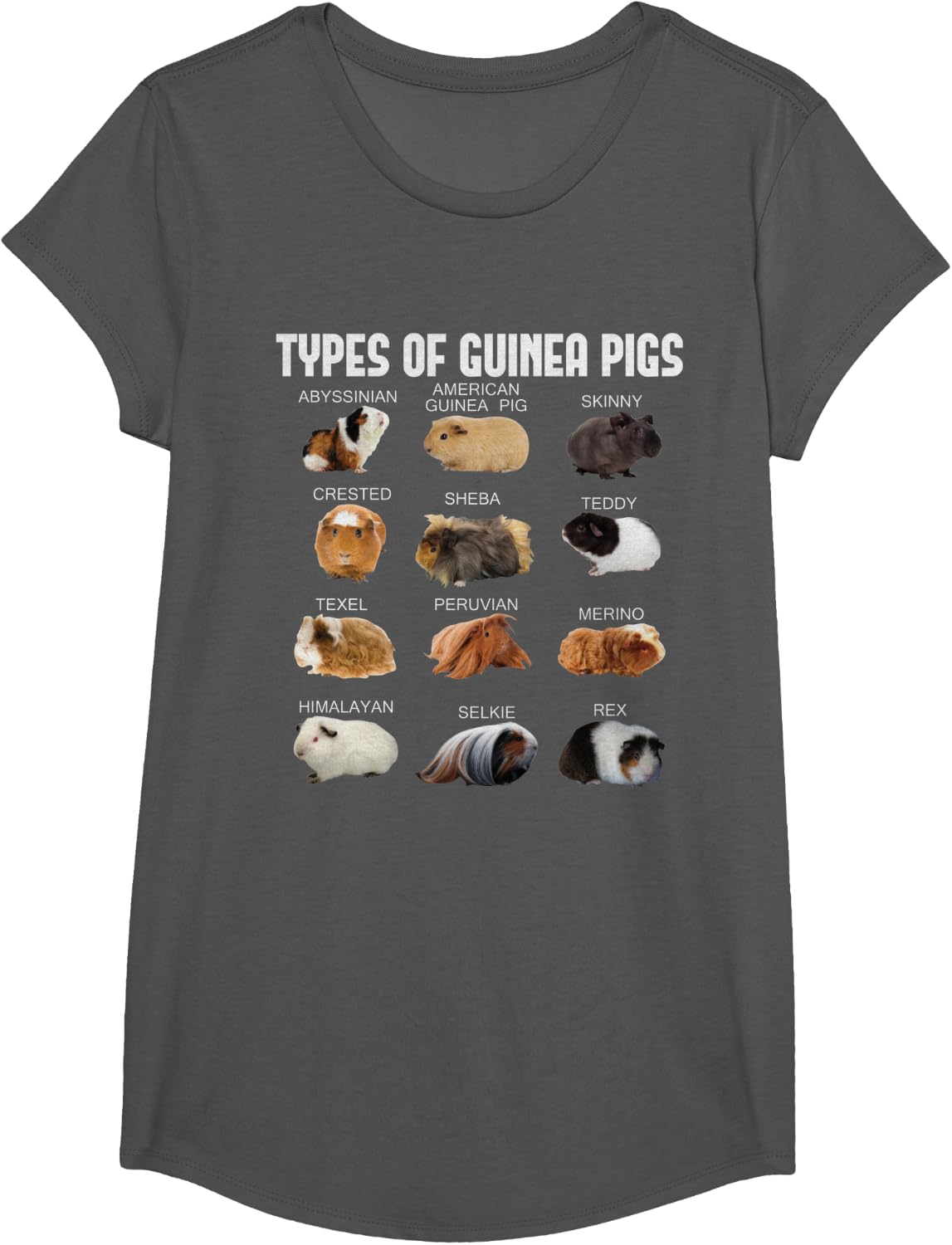 Types Of Guinea Pigs Furry Potato Lover Kids Pet Guinea Pig T-Shirt - Girls Asphalt Grey