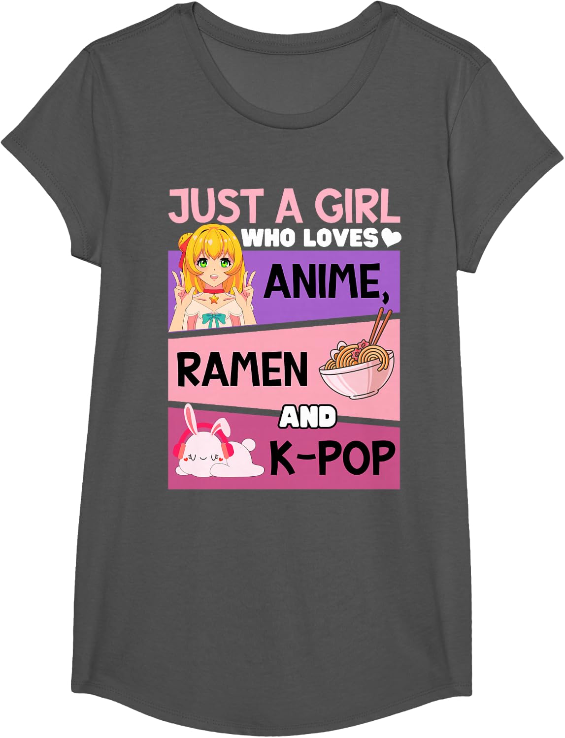 Can't Hear You I'm Listening Kpop Kawaii K-pop Anime Ramen T-Shirt - Girls Asphalt Grey